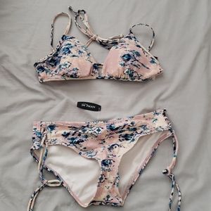 Pink patterned strappy two piece bikini
